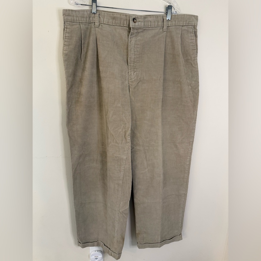 Outdoor Outfitters tan corduroy chino pants front pleats pockets warm SZ 42”x32”